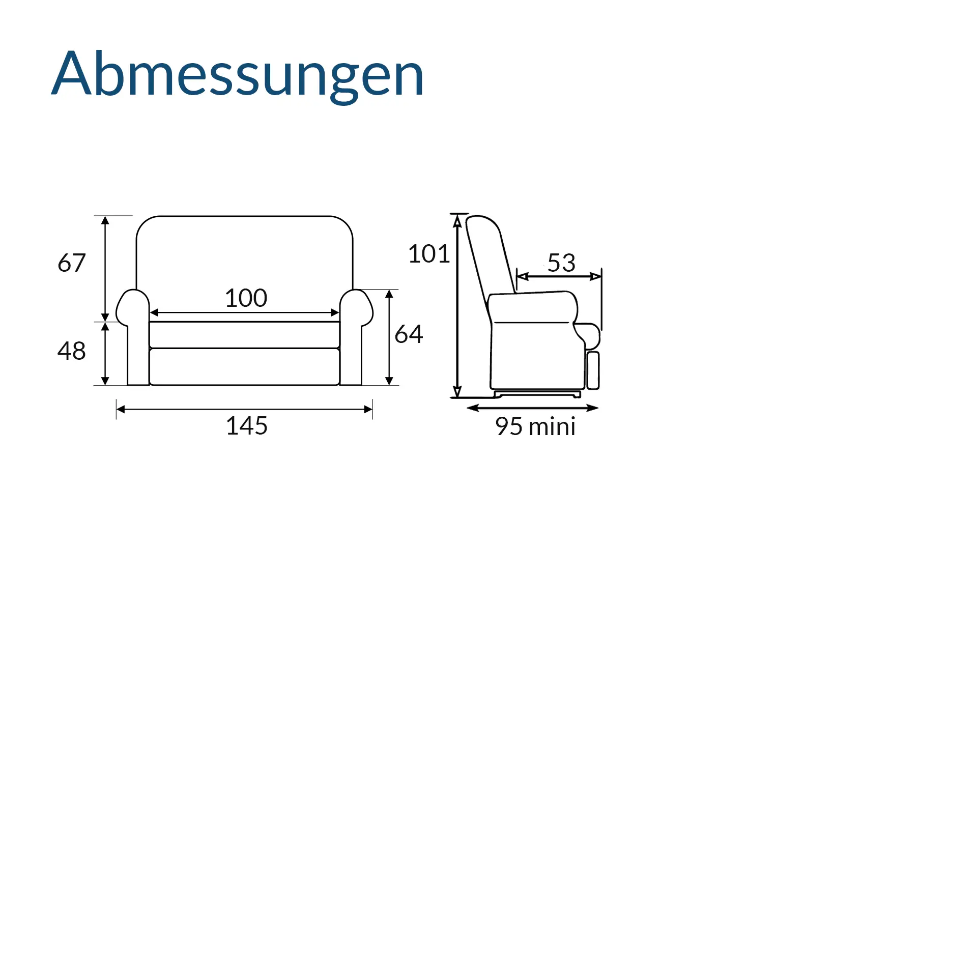 RehaComfort Abmessungen für Sofa Paros