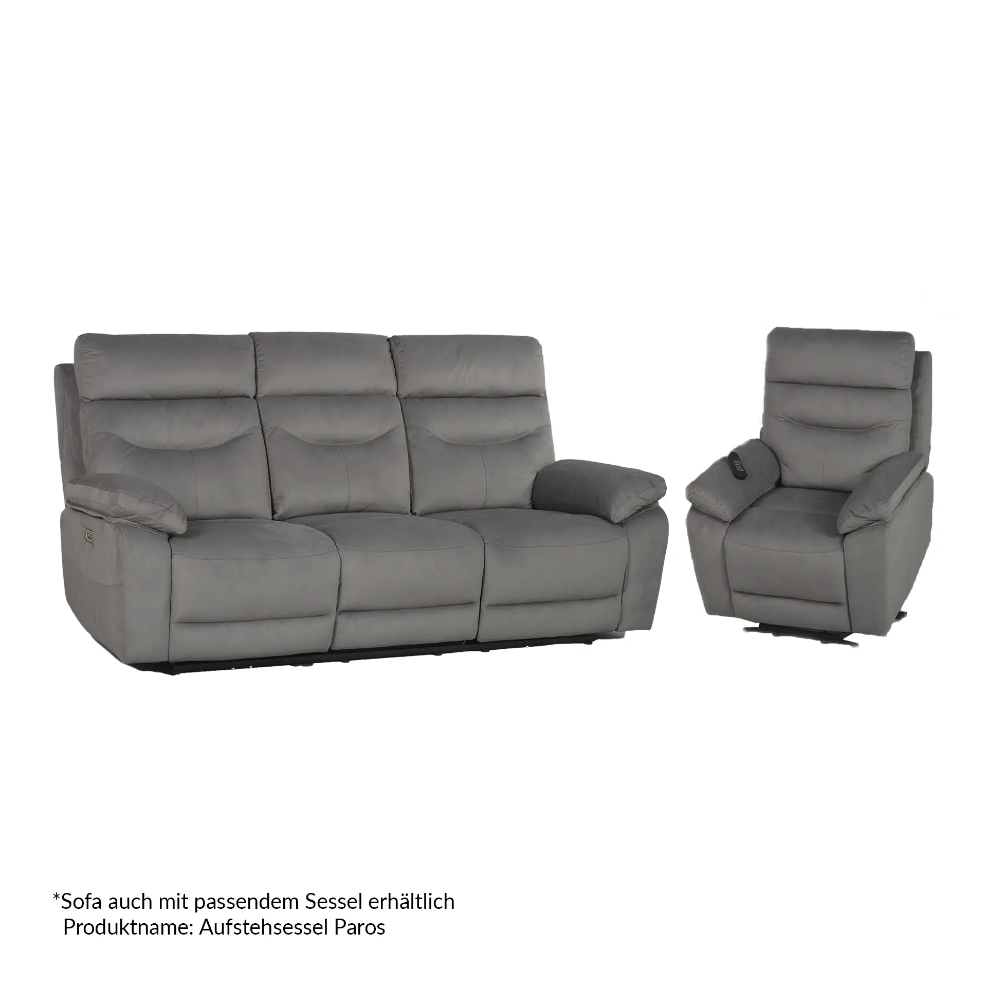 RehaComfort Sofa Paros 3-Sitzer Bezug Easyclean Grau in Standard Position