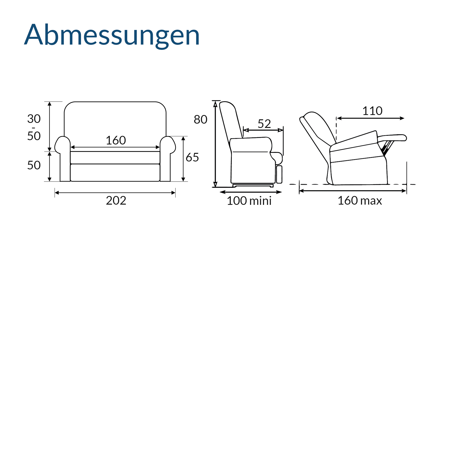 RehaComfort Abmessungen für Sofa Naxos