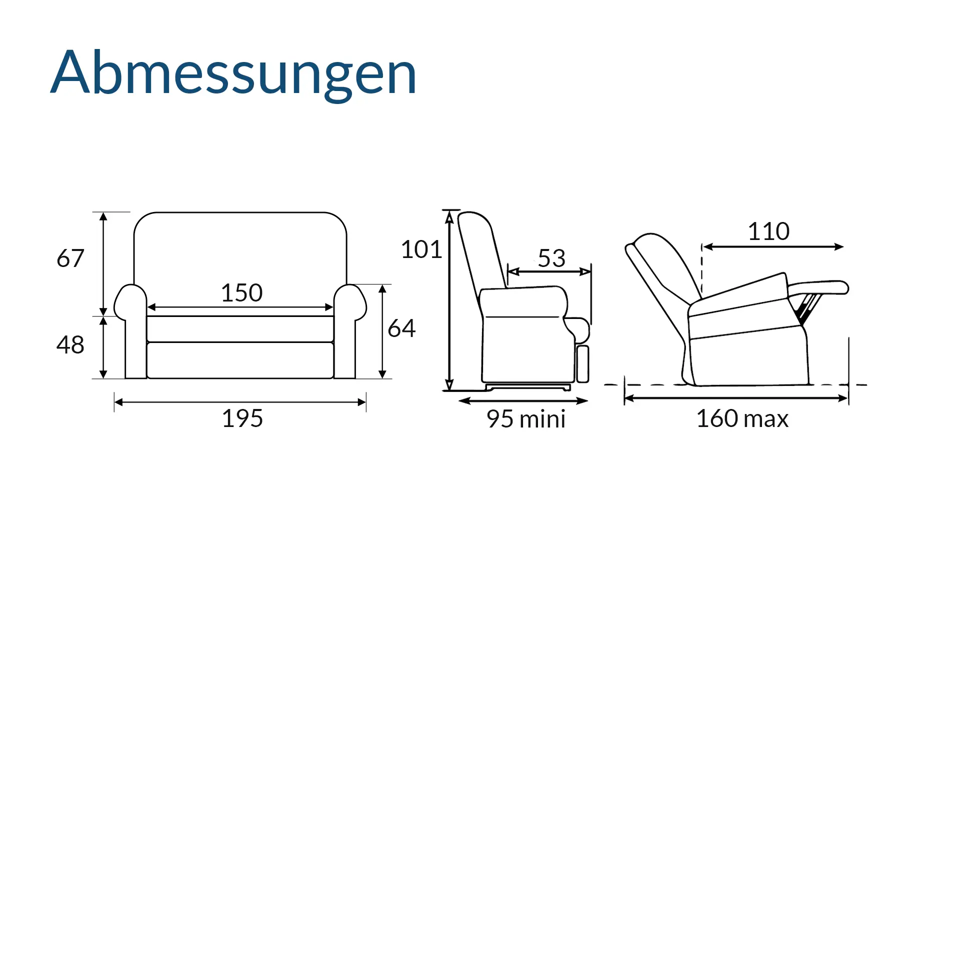 RehaComfort Abmessungen für Sofa Paros